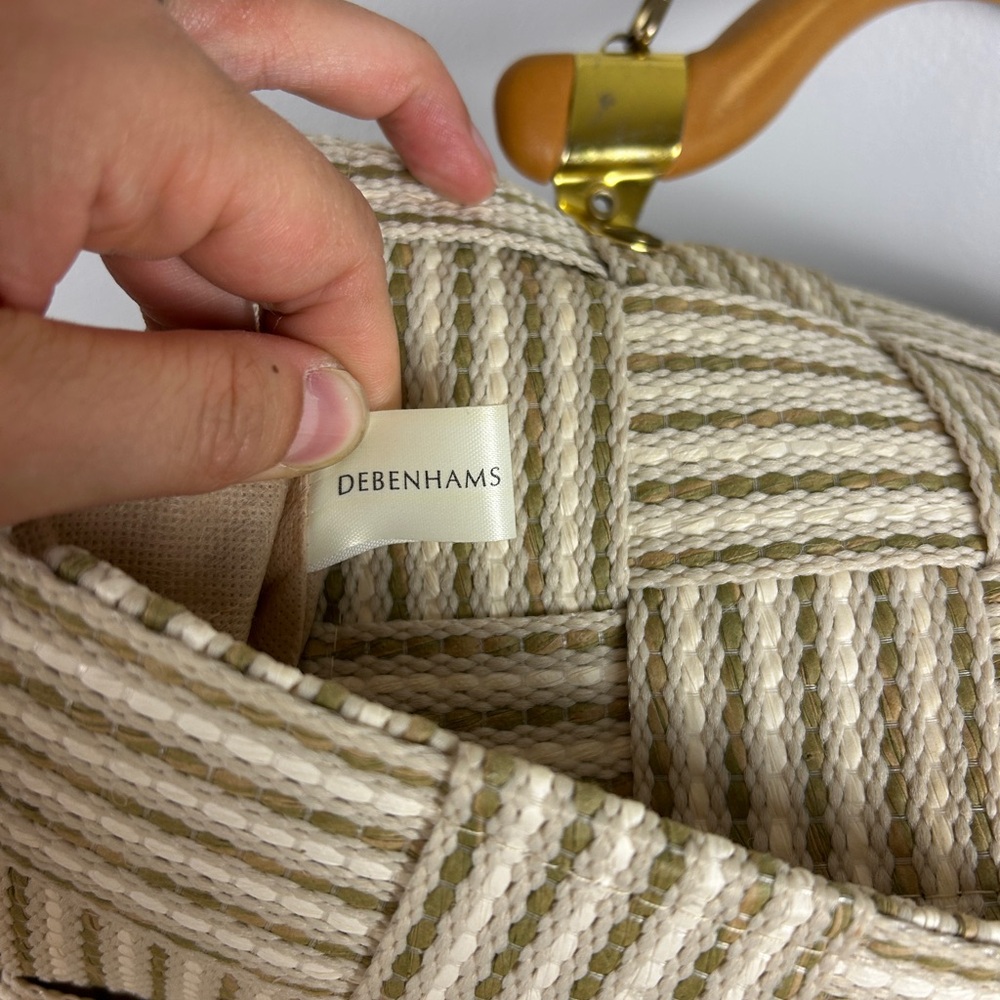 DEBENHAMS Woven‎ Summer Purse Neutral Cream Tan Wooden Handle Old Money Cruise - Picture 8 of 9